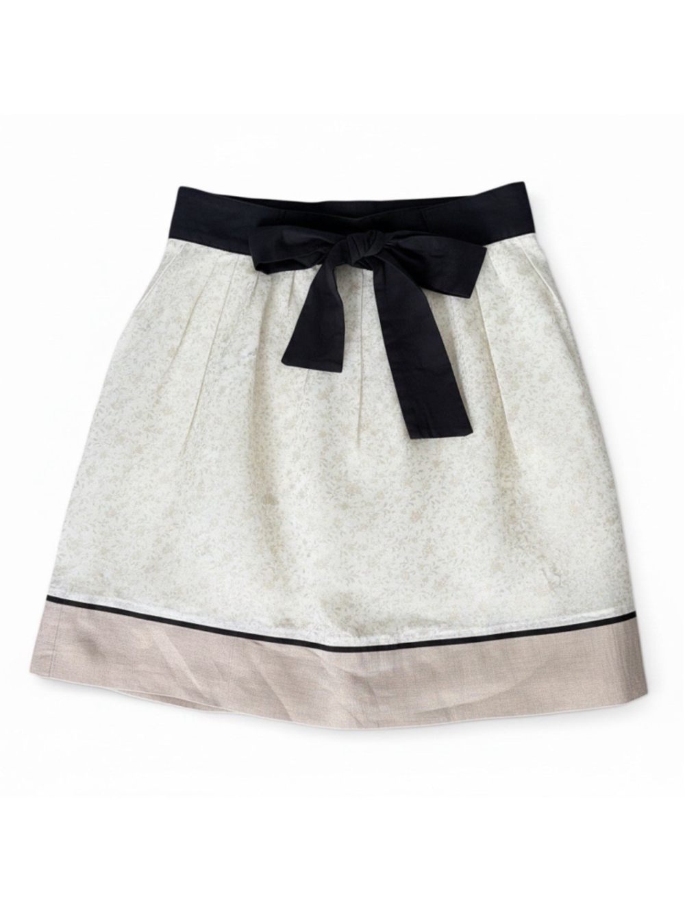 MAJE Editha Fleur Pleated Tie Waist Linen Short Skirt Size 36 Ecru Gold